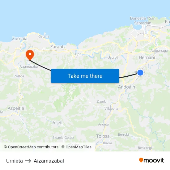 Urnieta to Aizarnazabal map