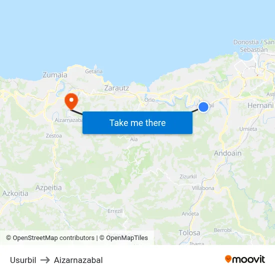 Usurbil to Aizarnazabal map
