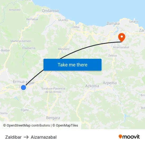 Zaldibar to Aizarnazabal map