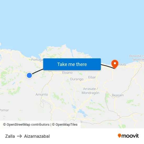 Zalla to Aizarnazabal map