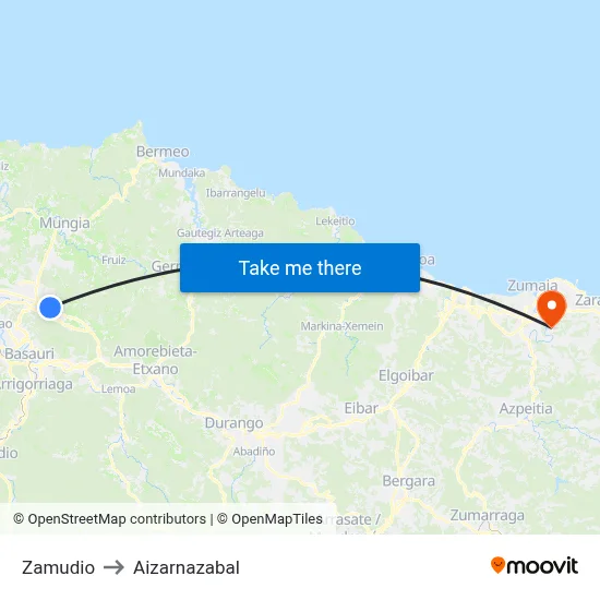 Zamudio to Aizarnazabal map