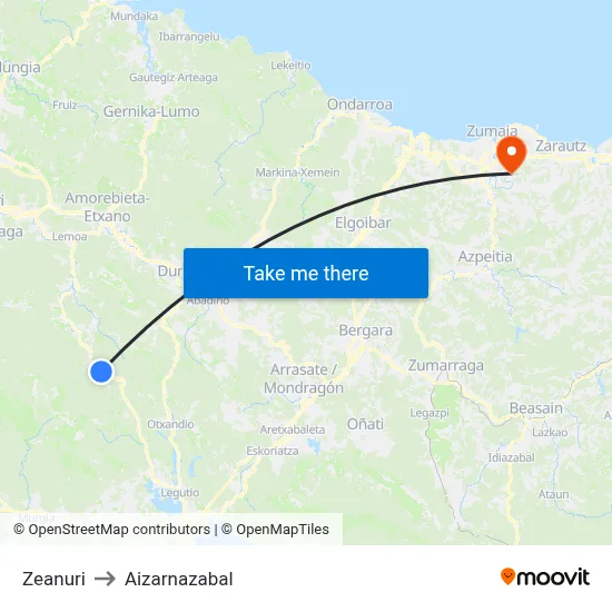 Zeanuri to Aizarnazabal map