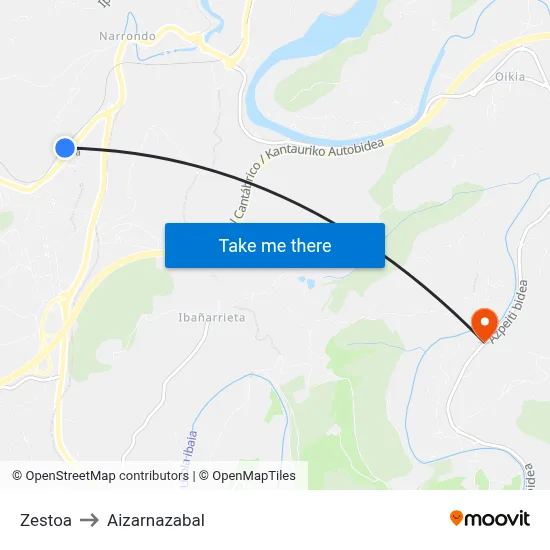 Zestoa to Aizarnazabal map