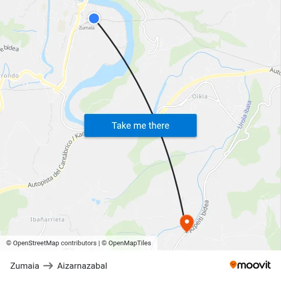 Zumaia to Aizarnazabal map