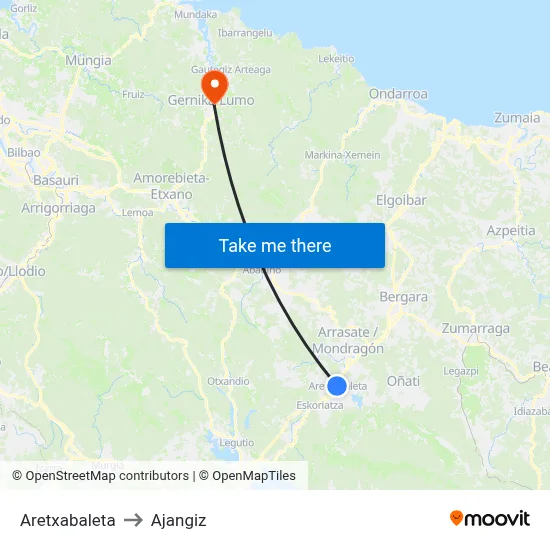 Aretxabaleta to Ajangiz map