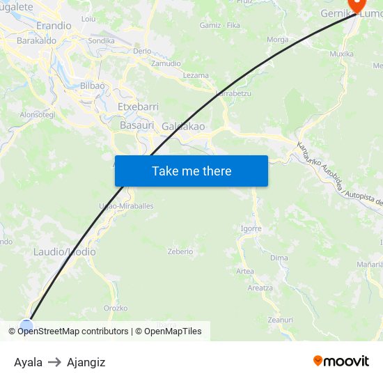 Ayala to Ajangiz map