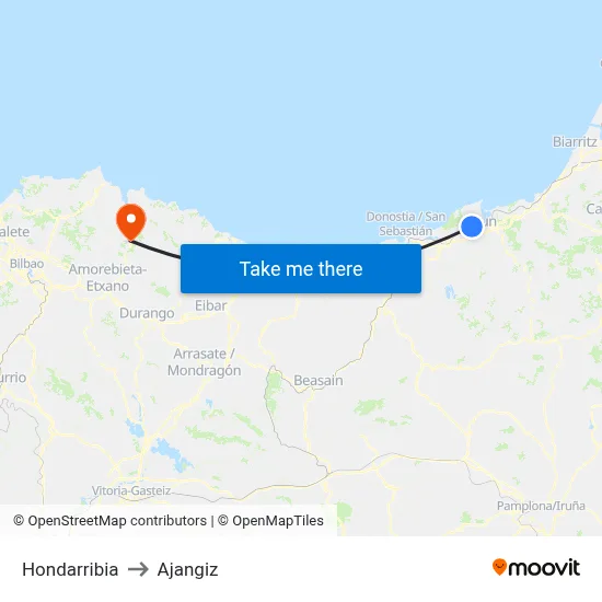 Hondarribia to Ajangiz map