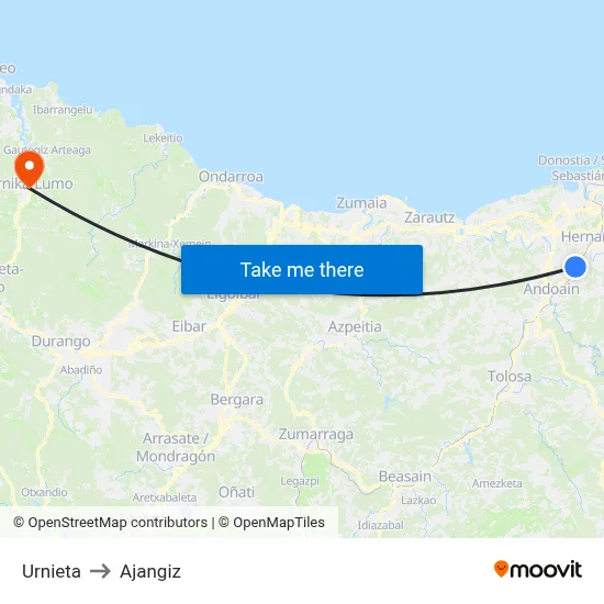 Urnieta to Ajangiz map