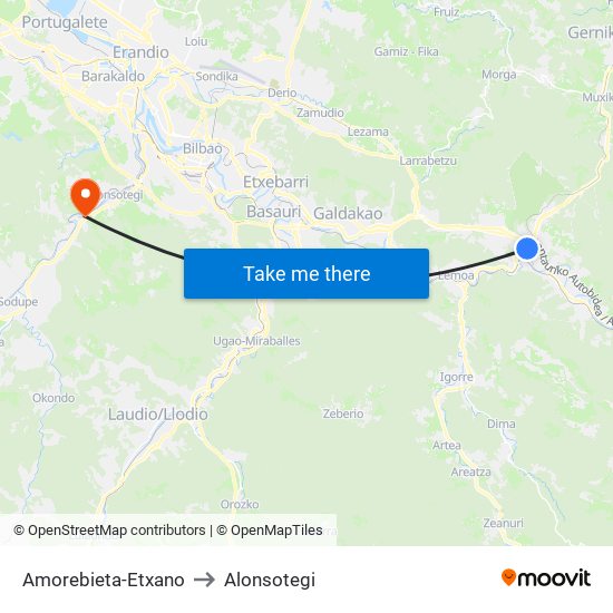 Amorebieta-Etxano to Alonsotegi map