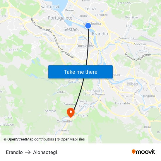 Erandio to Alonsotegi map