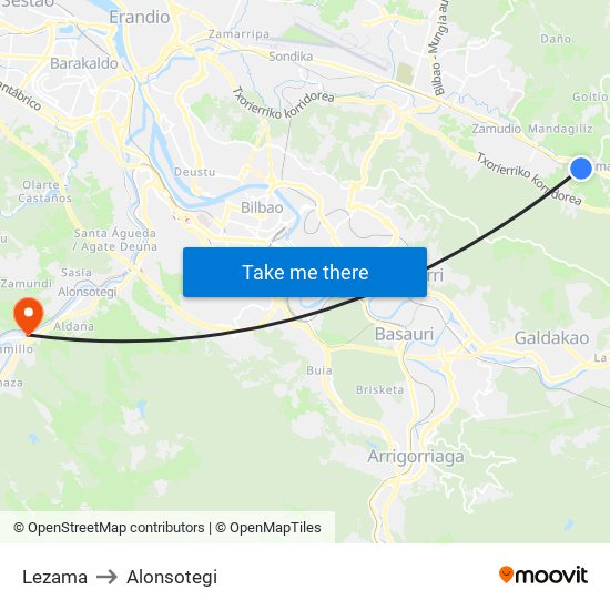 Lezama to Alonsotegi map
