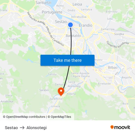Sestao to Alonsotegi map