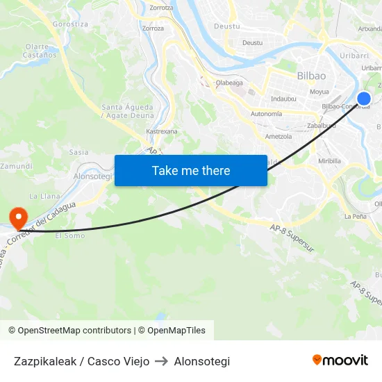 Zazpikaleak / Casco Viejo to Alonsotegi map