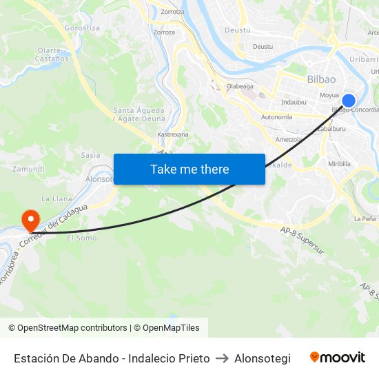 Estación De Abando - Indalecio Prieto to Alonsotegi map