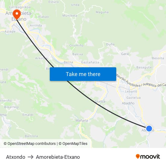 Atxondo to Amorebieta-Etxano map