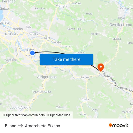 Bilbao to Amorebieta-Etxano map