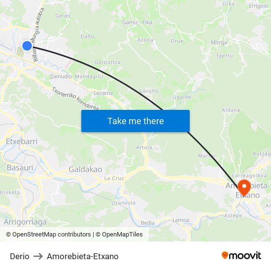Derio to Amorebieta-Etxano map