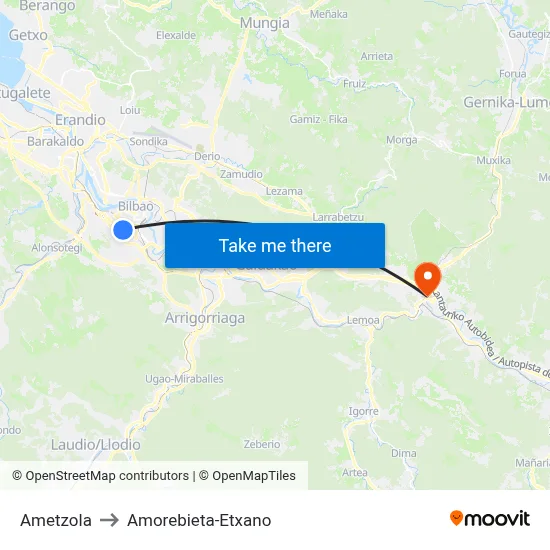 Ametzola to Amorebieta-Etxano map