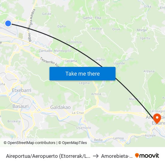 Aireportua/Aeropuerto (Etorrerak/Llegadas) (1003) to Amorebieta-Etxano map