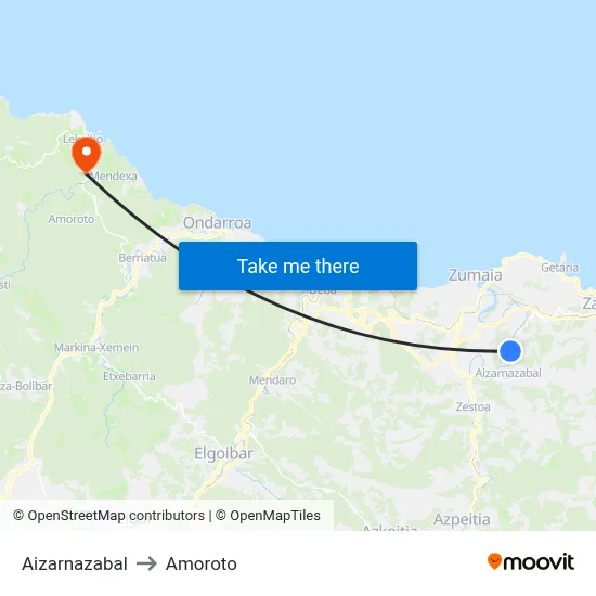 Aizarnazabal to Amoroto map