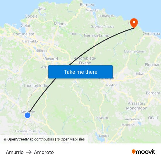 Amurrio to Amoroto map
