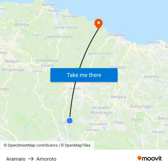 Aramaio to Amoroto map