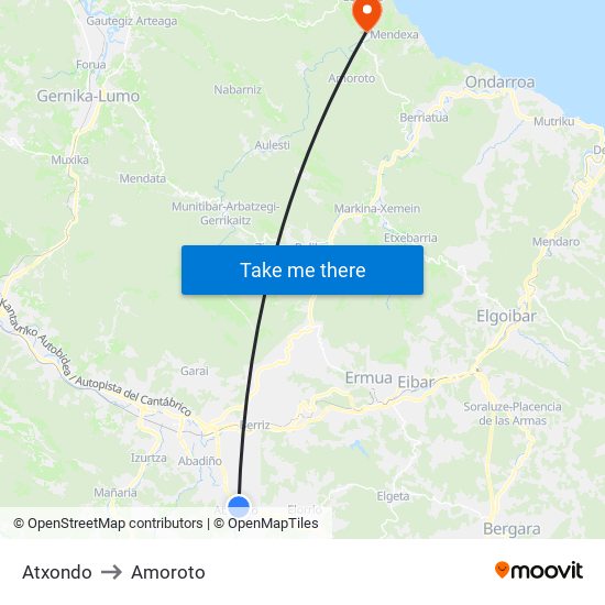Atxondo to Amoroto map