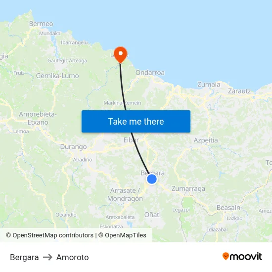 Bergara to Amoroto map