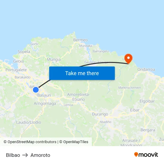 Bilbao to Amoroto map