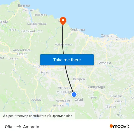 Oñati to Amoroto map