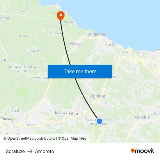 Soraluze to Amoroto map