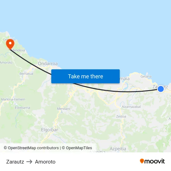 Zarautz to Amoroto map