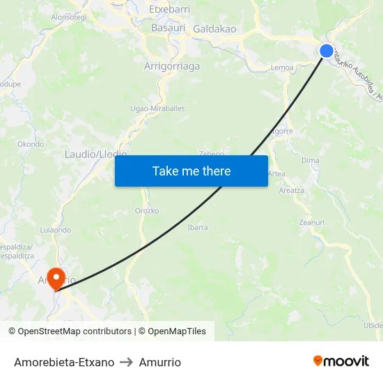 Amorebieta-Etxano to Amurrio map