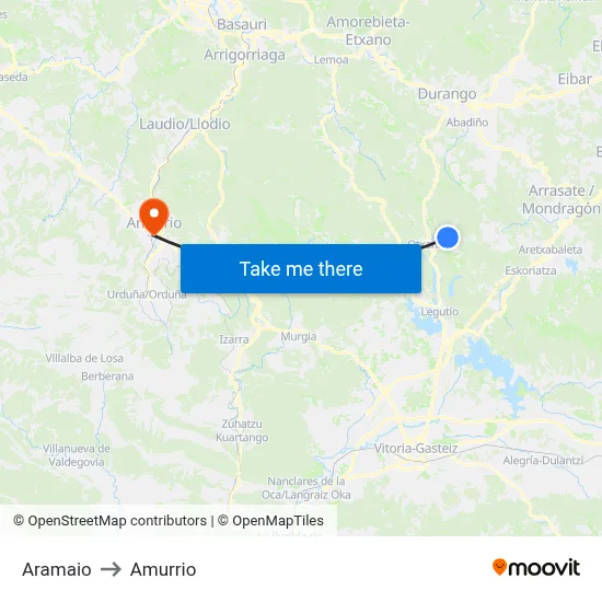Aramaio to Amurrio map