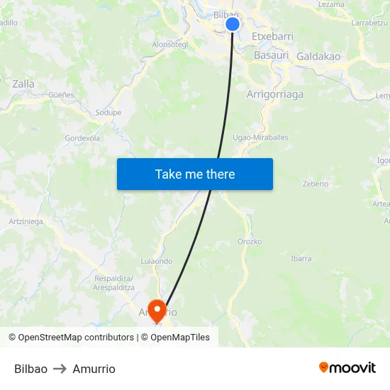 Bilbao to Amurrio map