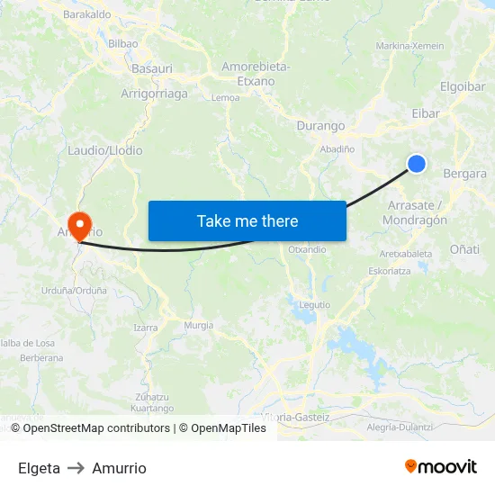 Elgeta to Amurrio map