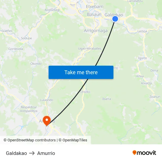 Galdakao to Amurrio map