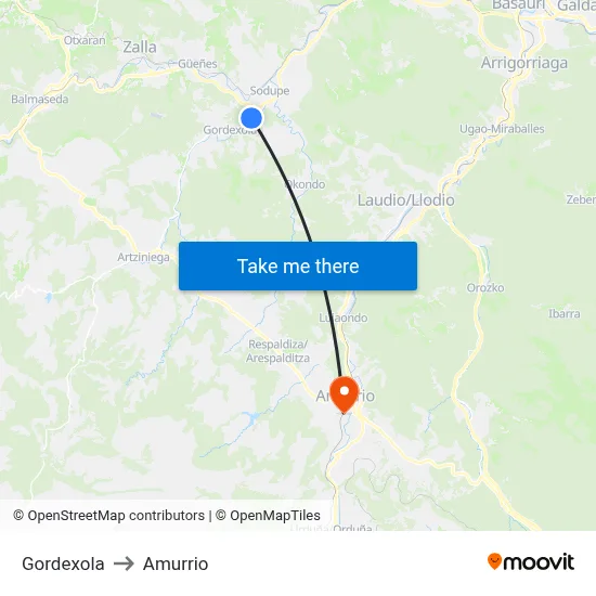 Gordexola to Amurrio map