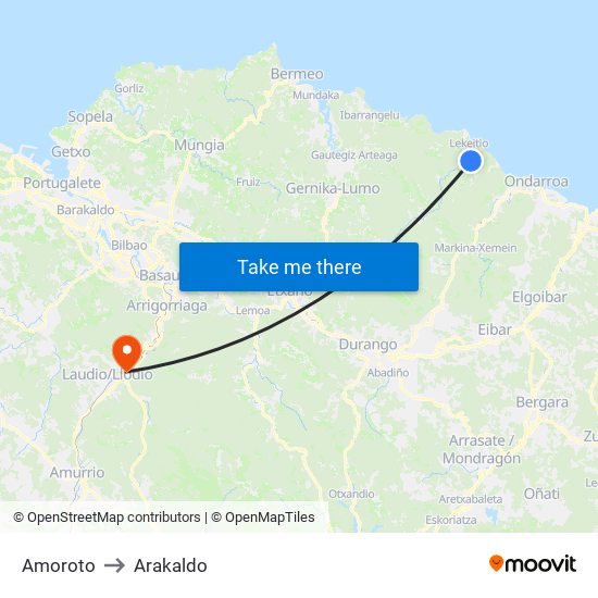Amoroto to Arakaldo map