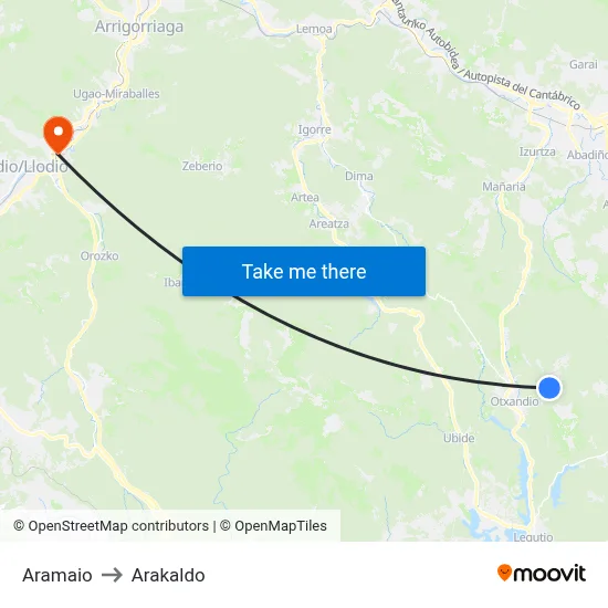 Aramaio to Arakaldo map