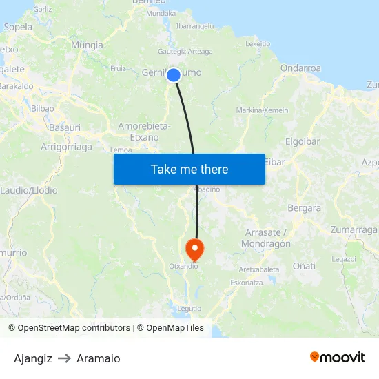 Ajangiz to Aramaio map