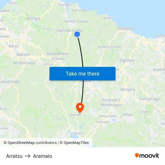Arratzu to Aramaio map