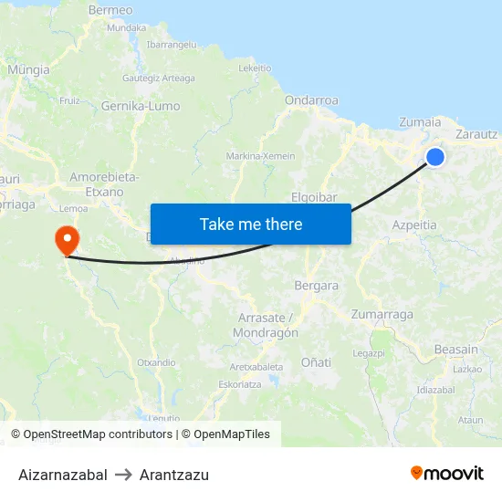 Aizarnazabal to Arantzazu map