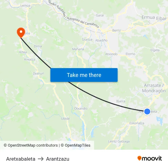 Aretxabaleta to Arantzazu map