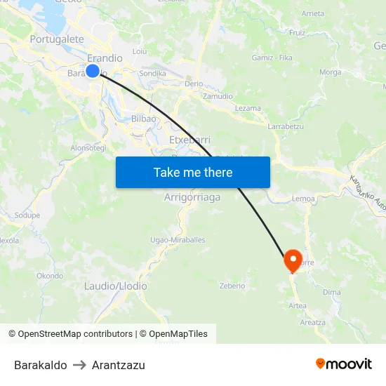 Barakaldo to Arantzazu map