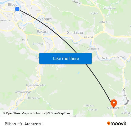 Bilbao to Arantzazu map