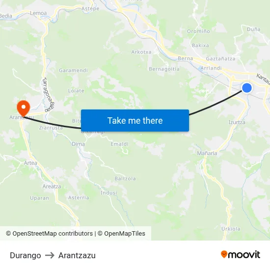 Durango to Arantzazu map