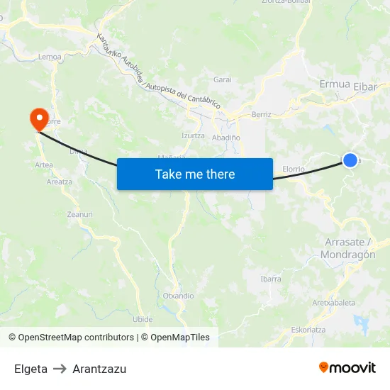 Elgeta to Arantzazu map