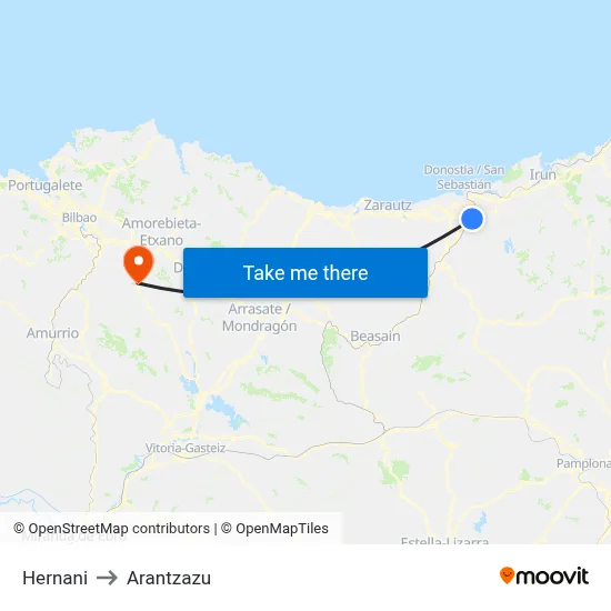 Hernani to Arantzazu map