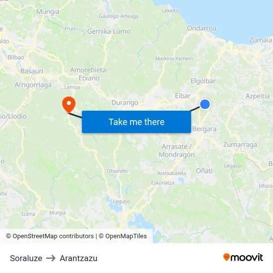 Soraluze to Arantzazu map